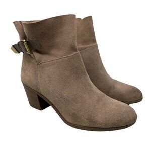 Franco Sarto Ankle Bootie Boot Monument Buckle Strap Suede Leather Tan Size 7.5